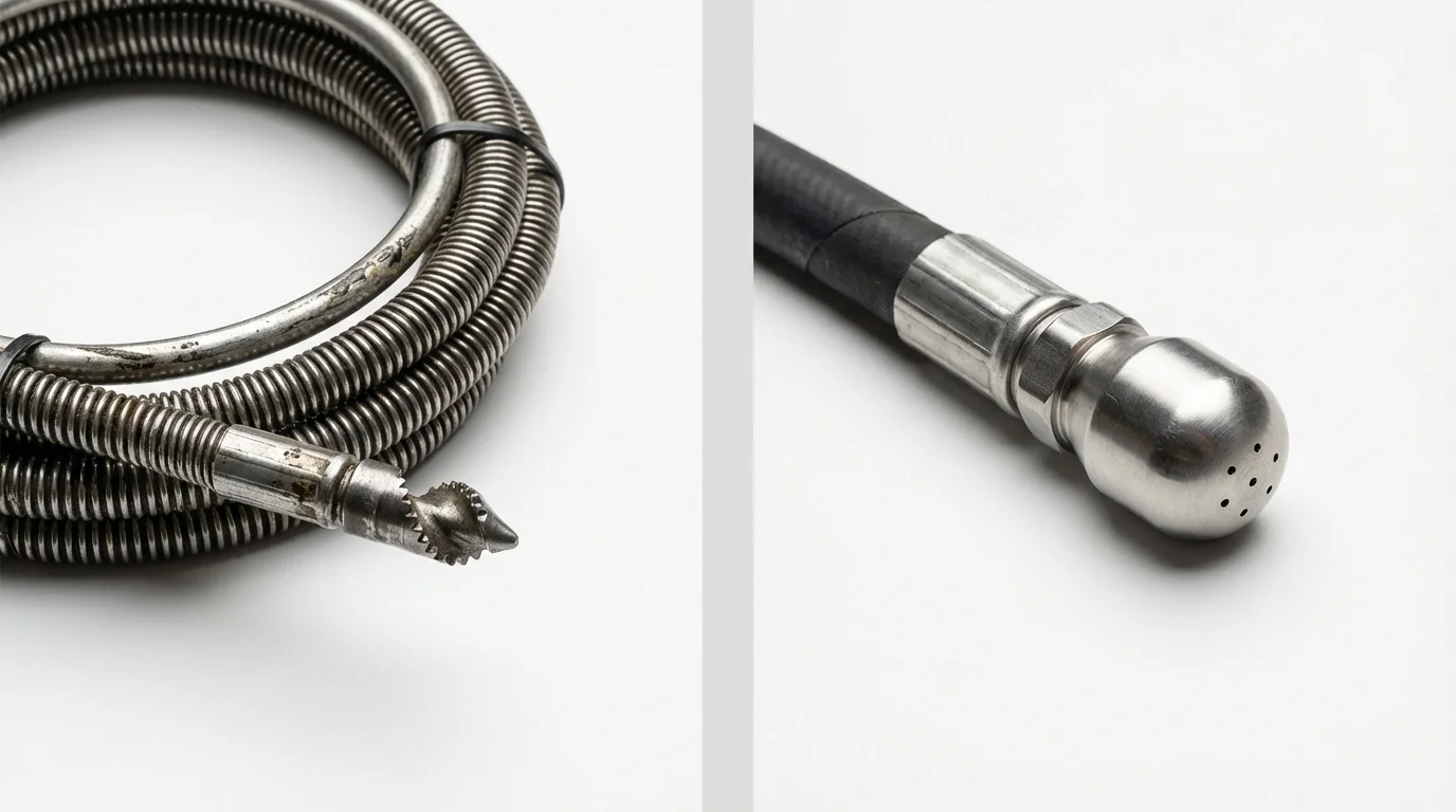 Drain snake cable and hydro jetting nozzle used for drain cleaning in Chester, VA